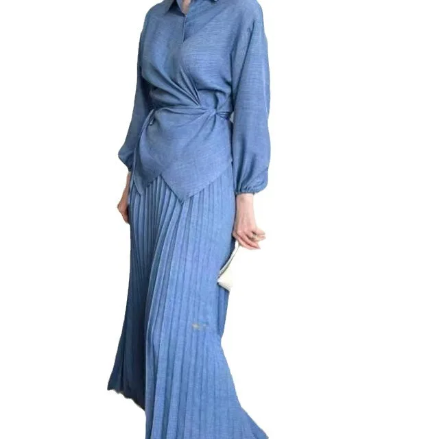 2024 New Women\'s Muslim Style, Elegant Fashion, Press-Pleated Skirt, Strappy Top, Spring Suit Skirt Chandal Mujer Musulmana