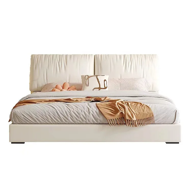 #Modern Minimalist Cream Style Elephant Ear Bed Tech Fabric Upholstered Hydraulic Storage Double & Single Bed