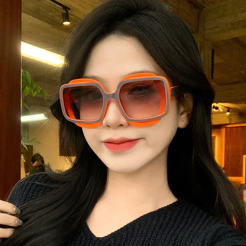 New Trendy Polygonal Color-Block Sunglasses Retro Versatile Women's INS Style UV400 Shades Eyewear Outdoor Travel Eyewear