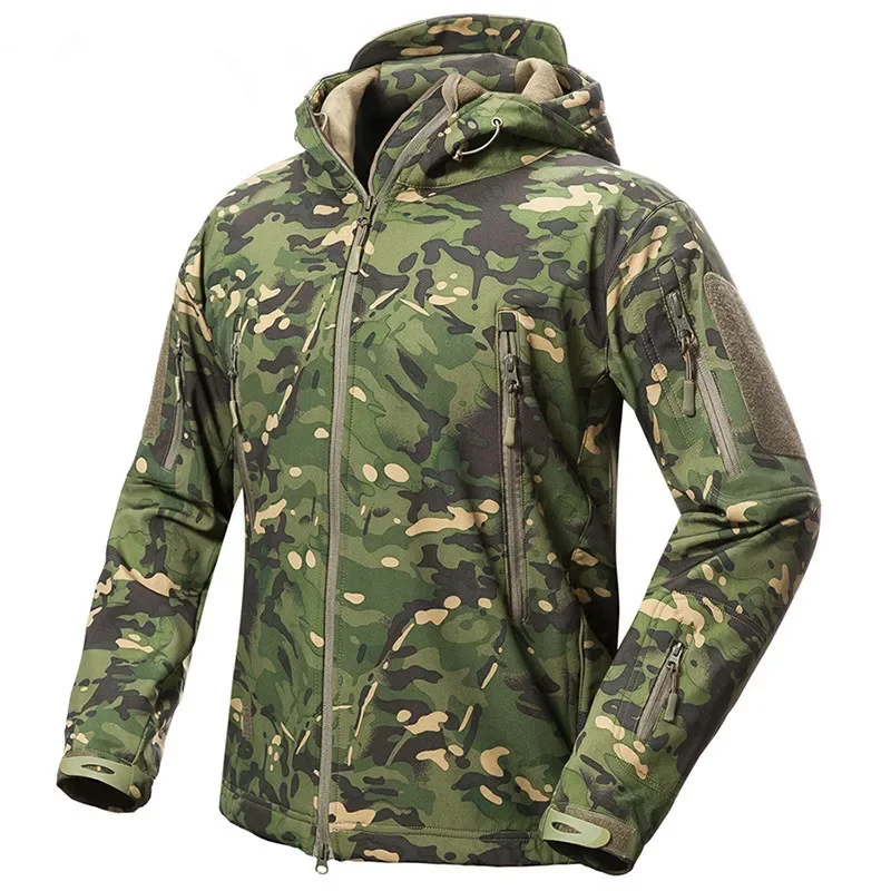 Jaqueta impermeável de lã Softshell para homens e mulheres, casaco militar tático, stormsuit com capuz quente, esporte ao ar livre, camping, esqui, V.5