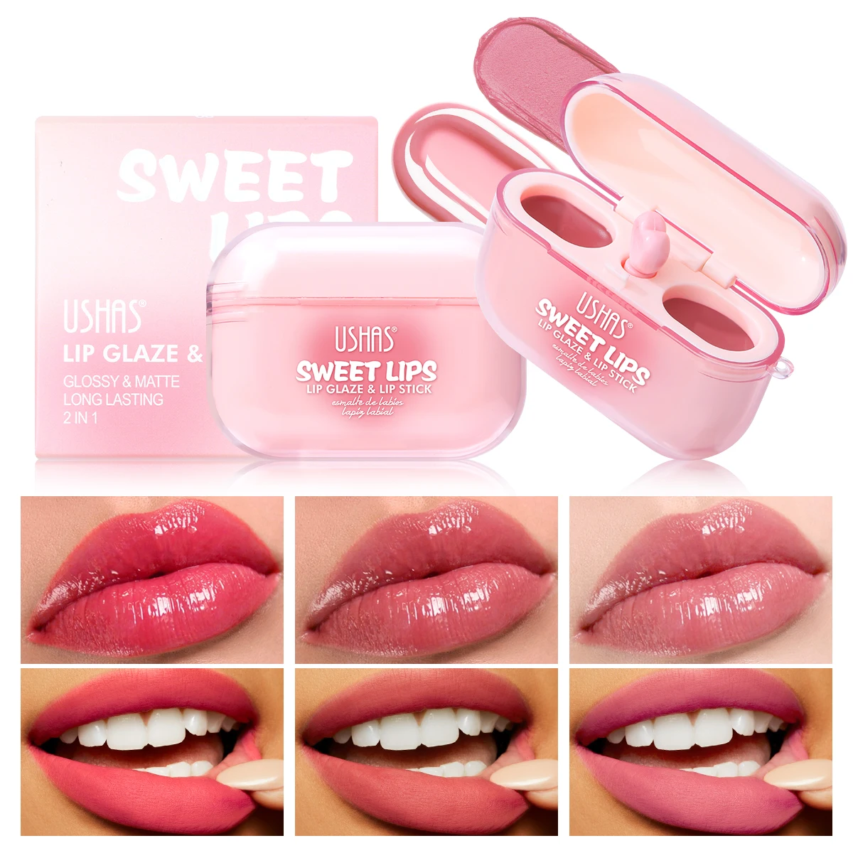 Ushas 2 - A Waterproof and Long-lasting Velvet Moisturizing Lip Gloss in Matte Finish, Lip Makeup Gift Set