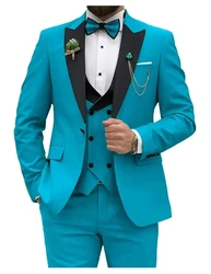 Blue Men wedding Suits Slim Fit Double Breasted Suit Men Wedding Prom Party Business (Blazer+Vest+Pants) Wedding Suits for Men