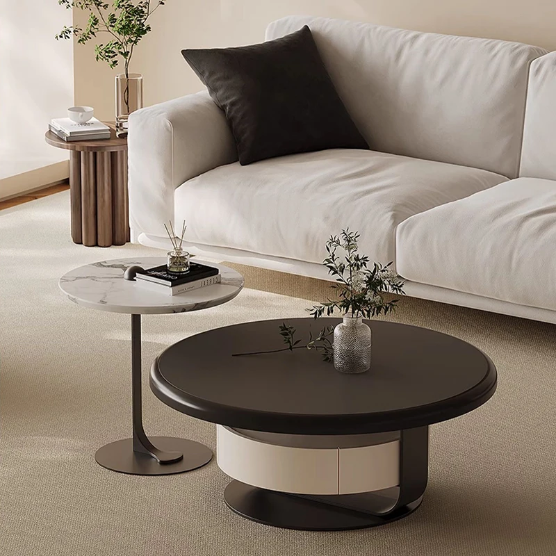 Black Metal Modern Coffee Table Luxury Tray Design Storage Nordic Sets Tables Round Small Rock Premium Stolik Kawowy Furniture