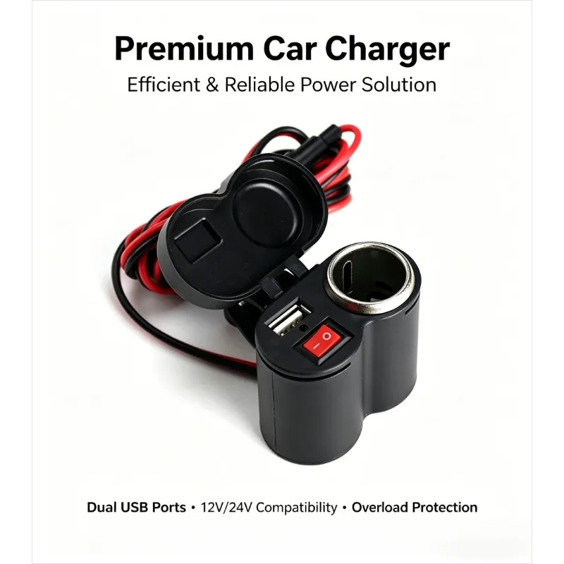 

Водонепроницаемое зарядное устройство USB 12В 2.0А для телефона на руль мотоцикла с GPS-навигацией и DVR, с выключателем и прикуривателем