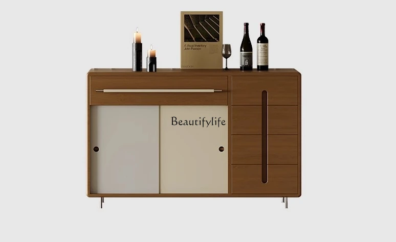 

Retro solid wood dining side cabinet, medieval cherry wood integrated storage against the wall, simple entrance wine cabinet