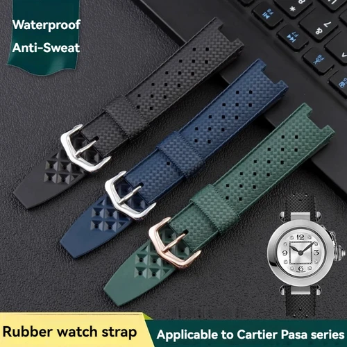 Imagen 2 del producto Correa de goma para reloj de hombre, pulsera de reloj con muesca de la serie Cartier Pasha PASHA, 20x10mm, 20x12mm, 22x15mm, correa de silicona cóncava
