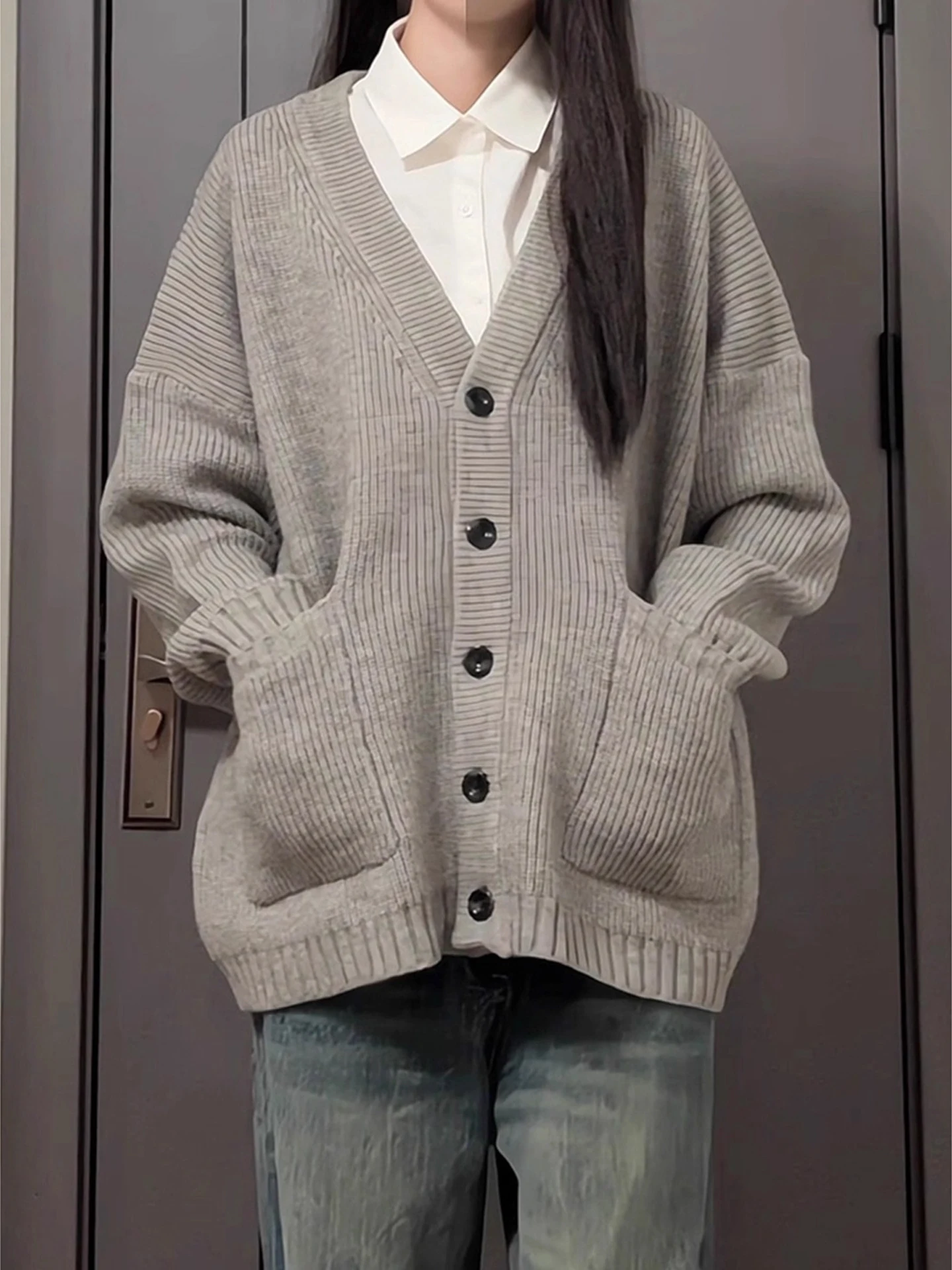 

Мужской вязаный кардиган в стиле ретро, американский дизайн, свободный крой, высококачественный свитер для ранней осени, корейский стиль Aosphere Sensation