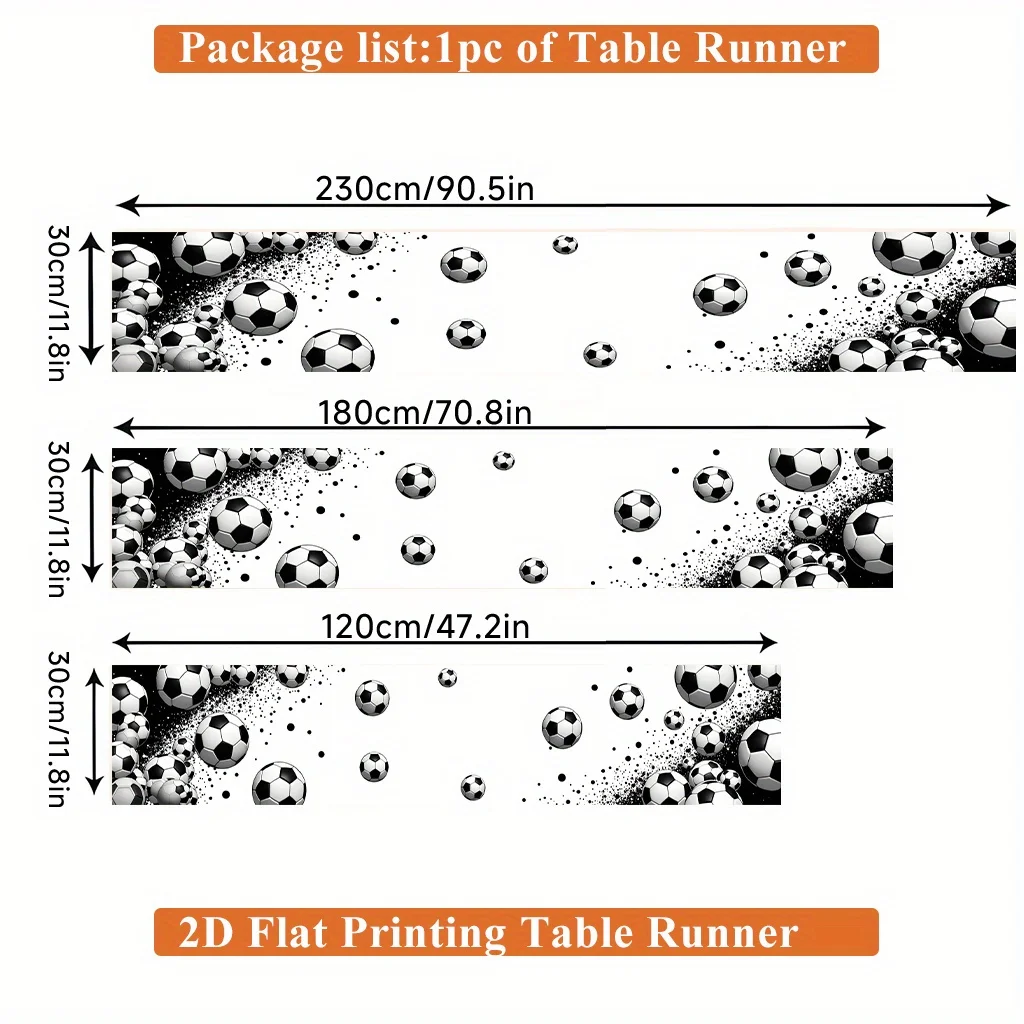 1PC Soccer-Themed 2D Printed Table Runner, Black Multi-Ball Design, Polyester for Home Party & Festival Decor