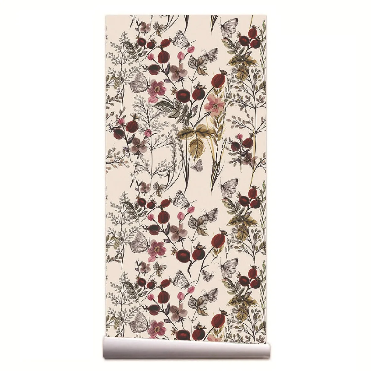 Pastrol Style Flower and Butterfly Wallpaper Mural Peel and Stick Waterproof Vintage Floral Wallpaper for Bedroom Walls Cabinets