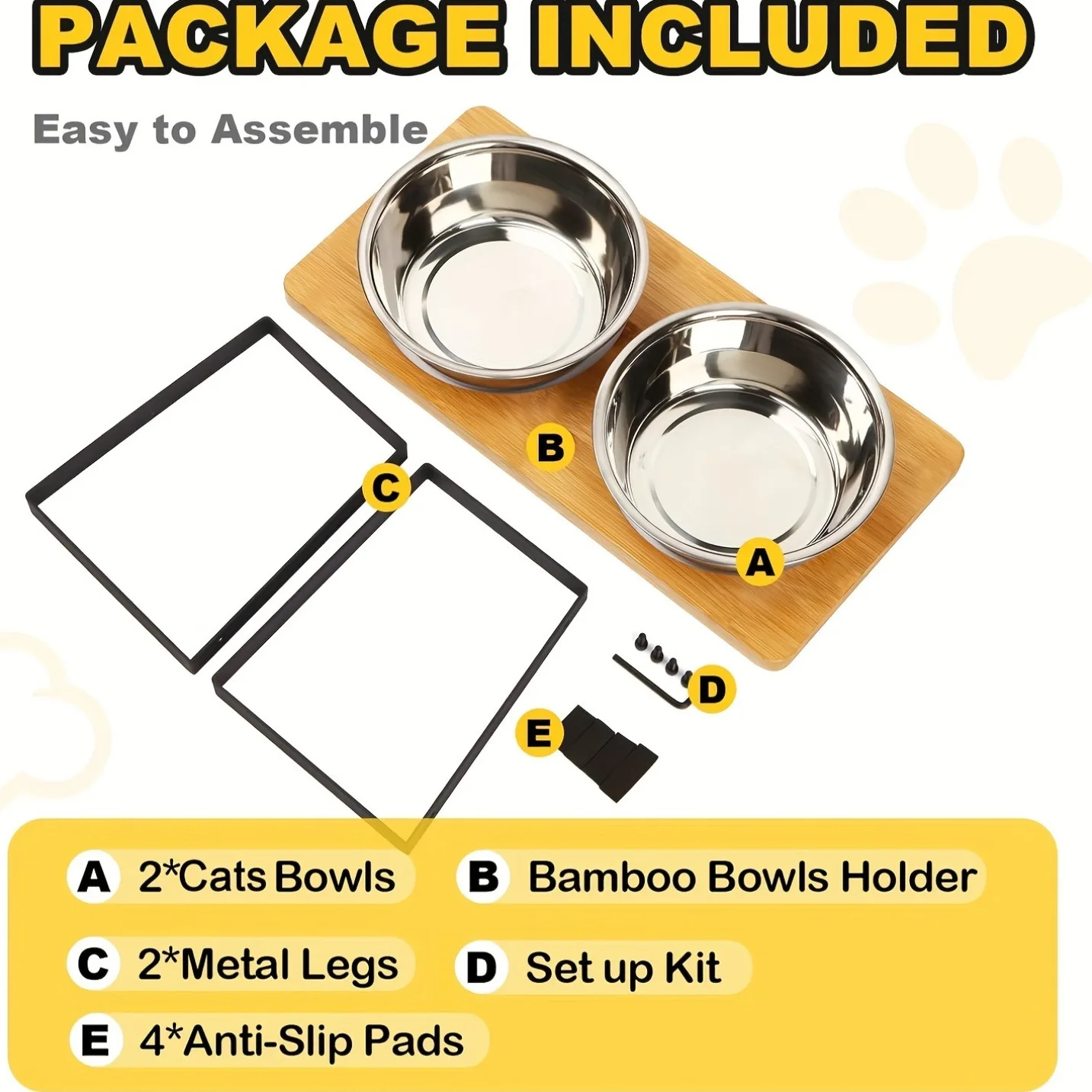 Hot-selling pet bowl, bamboo and wood material plus stainless steel bowl pet feeder