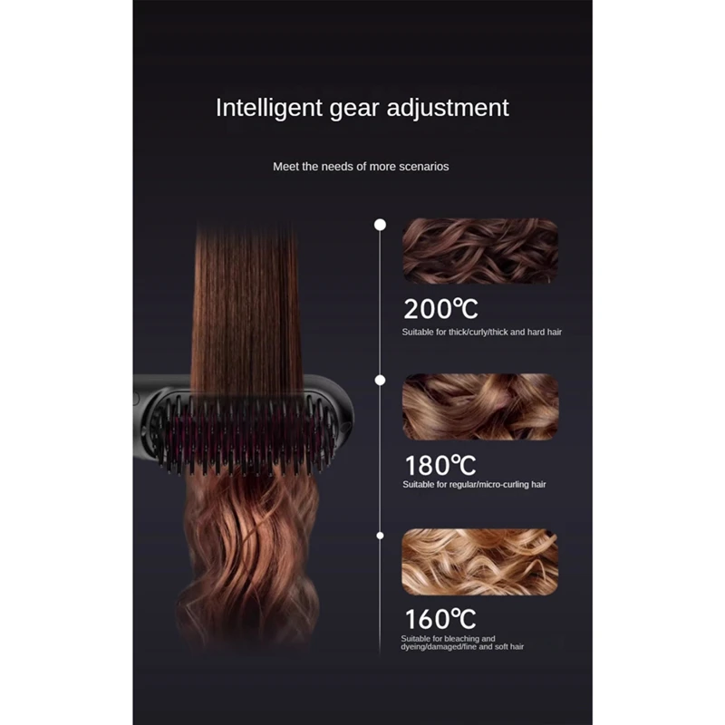 Escova sem fio rápida aquecida Straightener cabelo, aquecimento portátil pente, íons negativos, encrespador