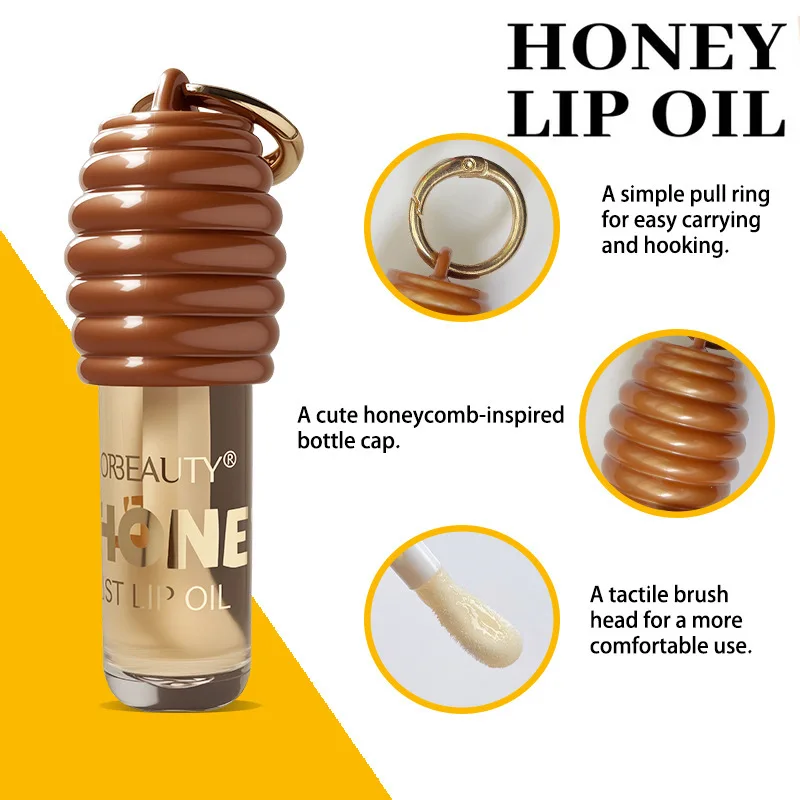 Brillo de labios de miel portátil, hidratante, suavizante, aceite de labios, lápiz labial, máscara de labios, Color rojo rosa, maquillaje de labios de belleza y salud
