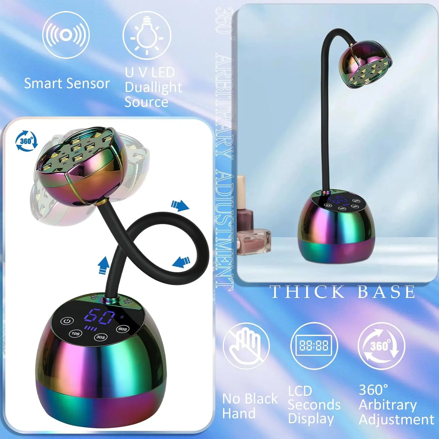 مصباح أظافر LED بالأشعة فوق البنفسجية بقدرة 36 وات، مجفف أظافر جل صغير محمول مع مستشعر تلقائي، 3 مؤقتات، شاشة LCD