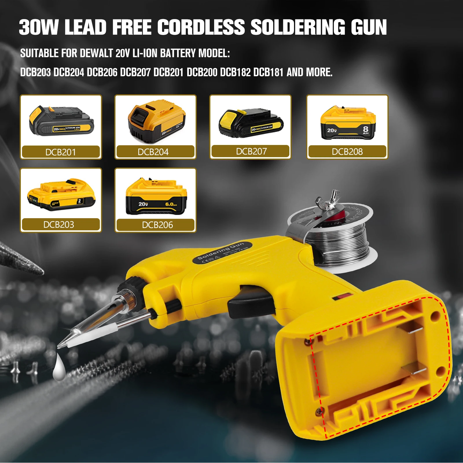 ชุดเครื่องเชื่อมเหล็กไร้สาย30W สำหรับ DeWalt แบตเตอรี่ Li-ion 20V 30S อุ่นเร็วพร้อมหัวแร้งและลวดบัดกรี (ไม่มีแบตเตอรี่)