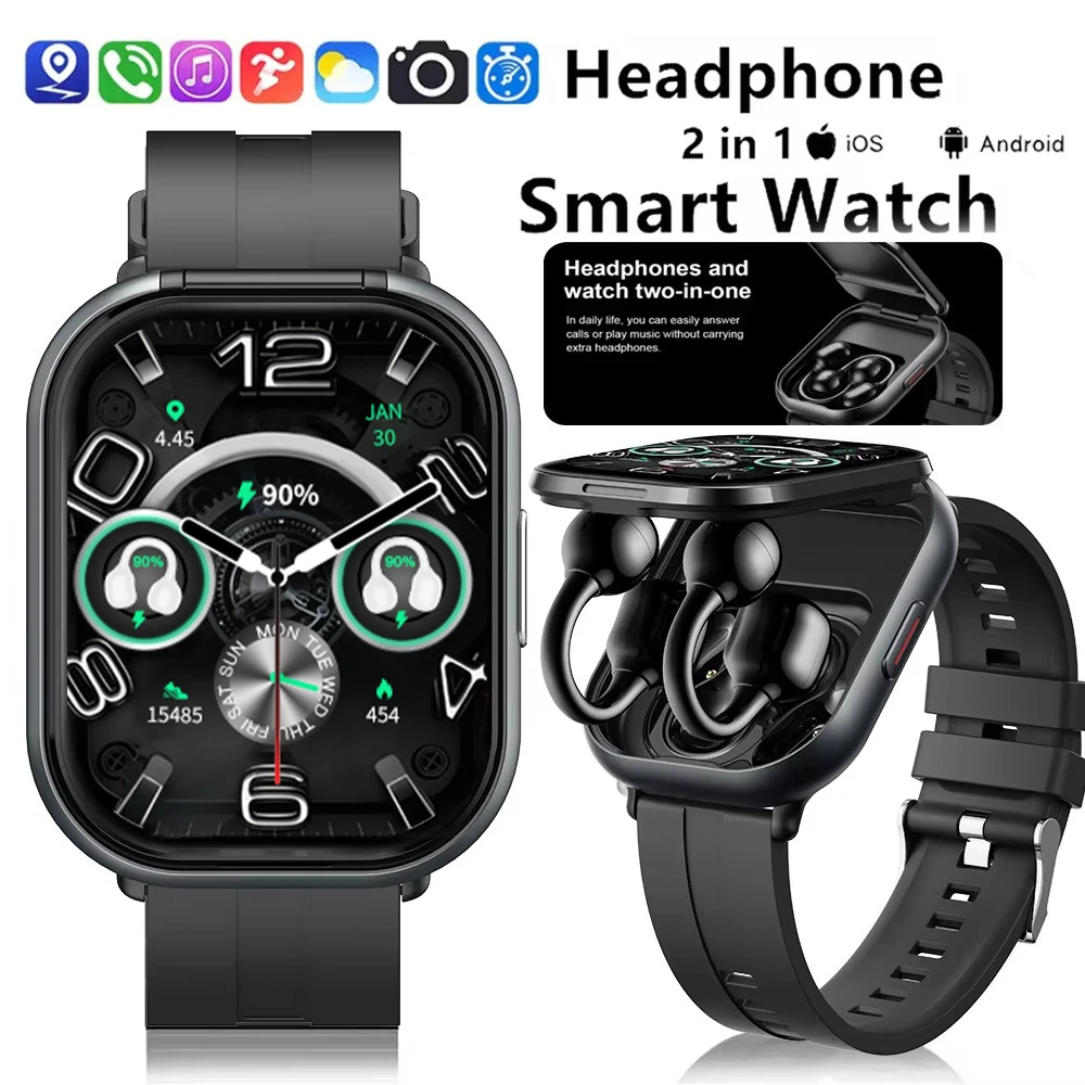 New 2 in 1 Smartwatch With ‌Ear Clip Headphones‌ Smartwatch TWS Bluetooth Earphone Heart Rate Blood Oxygen Monitor Sport Watches