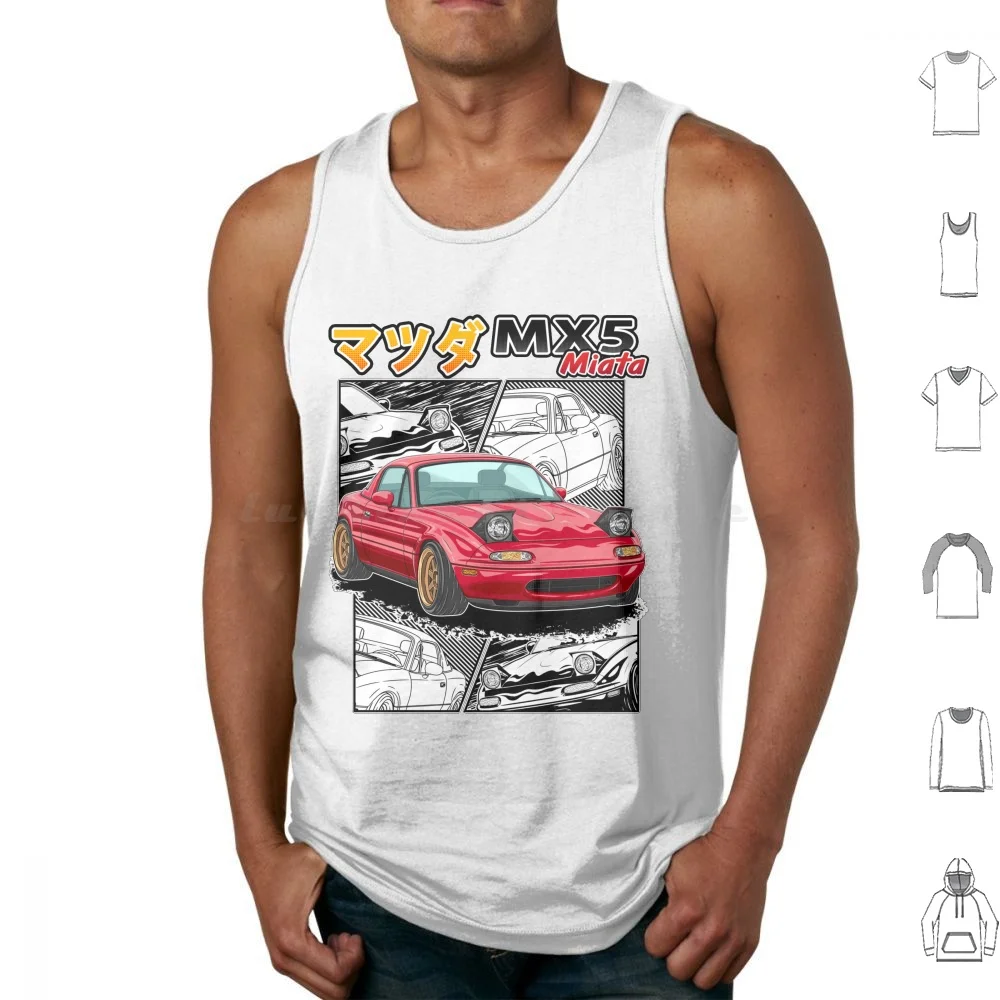 Jdm Retro Sportcar Mx5 Miata Tank Tops Print Cotton Car Cars Automobile Automotive Vehicle Guyvit Navin Guyvit Mazda Red