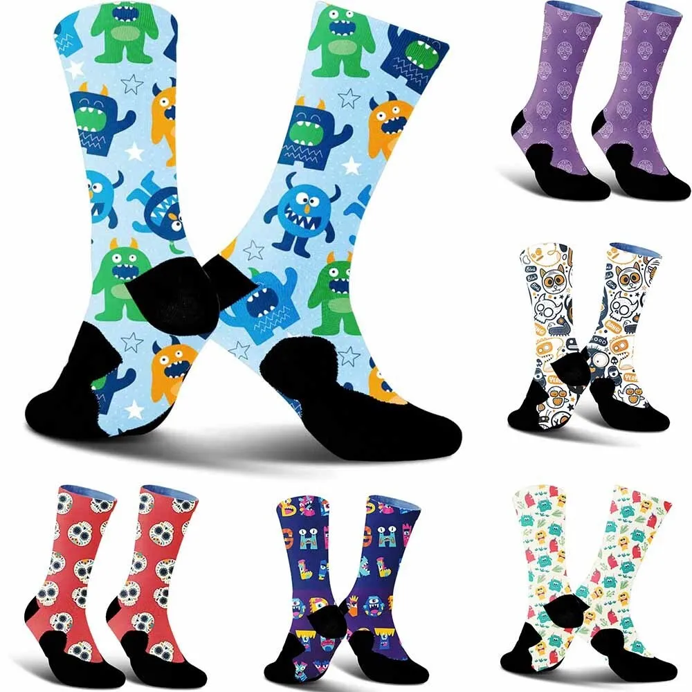 Cute Monster Pattern Sports Cycling Socks, unisex, tightly fitting, moisture wicking, breathable and durable