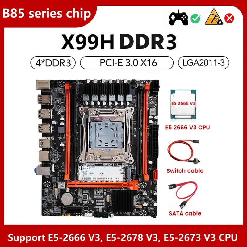 X99H Motherboard+E5 2666 V3 CPU+Switch Cable+SATA Cable Kit LGA2011-V3 DDR3X4 RAM Slot M.2 NVME PCI-E 3.0 X16 SATA3.0