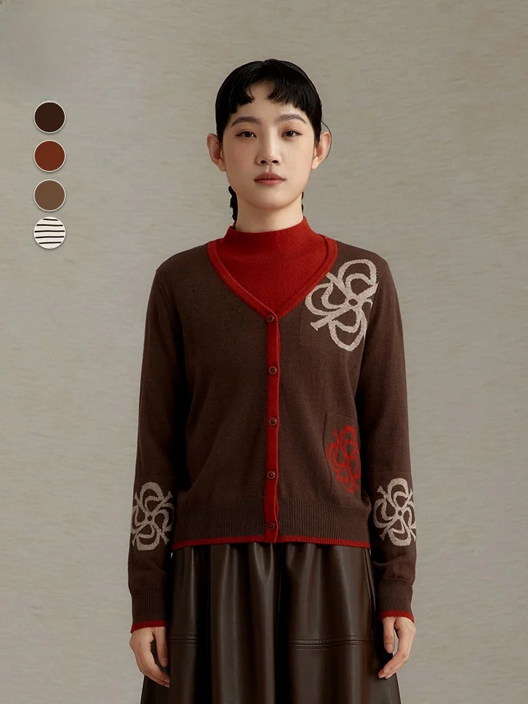 

Artistic Sle Color Blo V-Ne Slim Fit Knitted Sweater ort Coat Polyester Fiber Long Sve Retro Series Women's Jaet