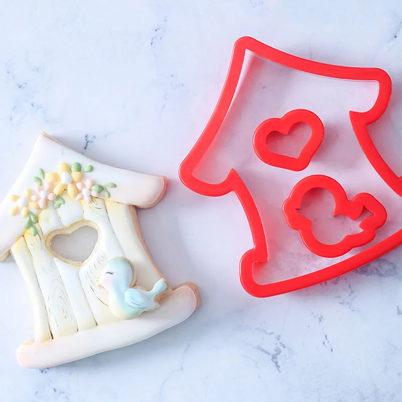 Valentine\'s Day Cartoon House Bird Cookie Cutter Love Hear Biscuit Cutter Set Cookie Mould for Kitchen Easter Baking Cake Mould