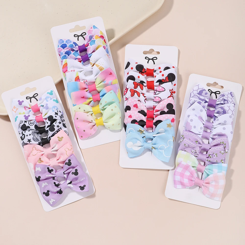 8Pcs/Set Fashion Print Grosgrain Ribbon Hair Bows Clips Small For Baby Children Girls Headwear DIY Kids Accessories Best Gifts image 5