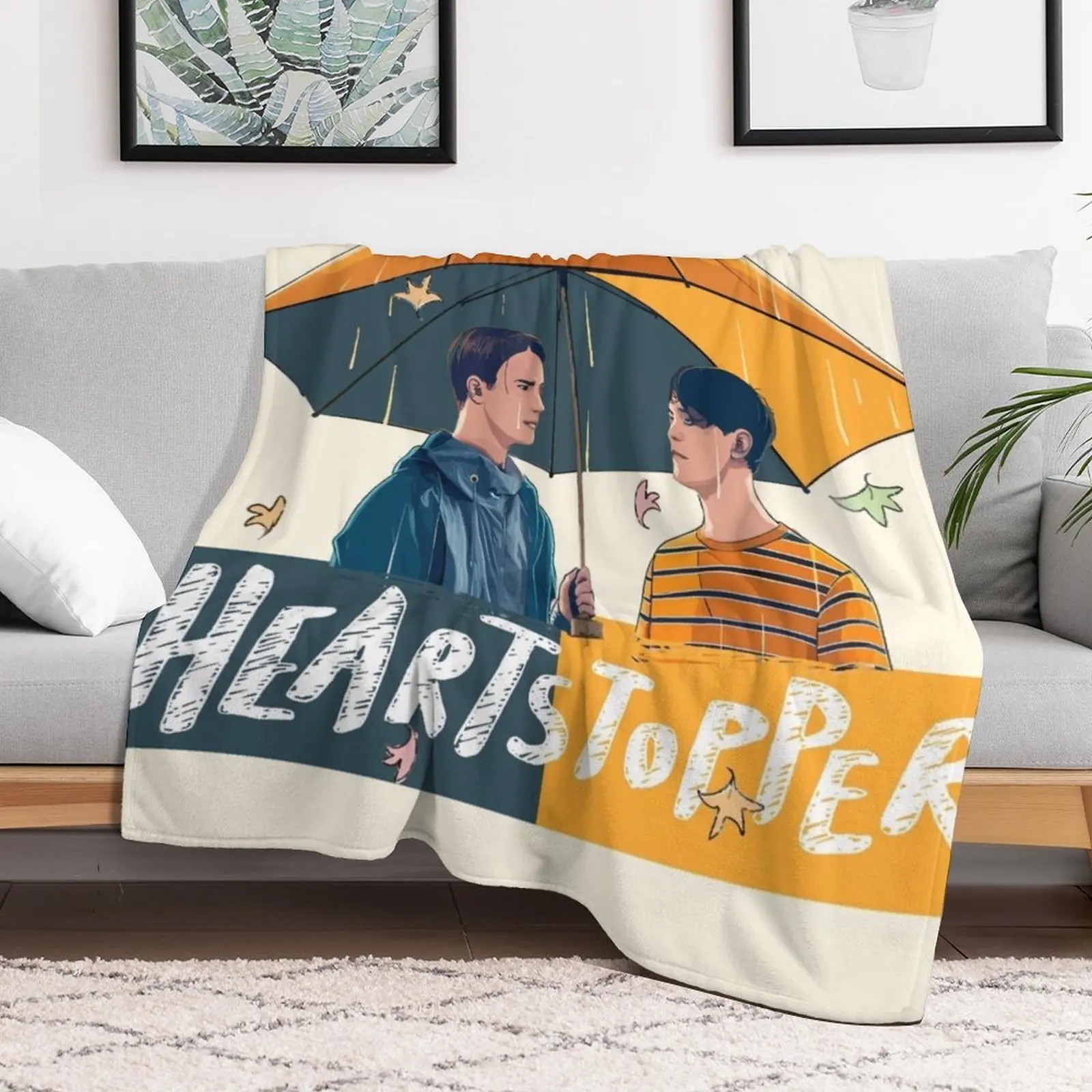 Heartstopper - Nick & Charlie Umbrella Scene Vectorized Throw Blanket Nap Summer Beddings Furrys Soft Blankets