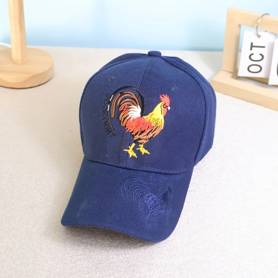 Men's Acrylic Hat with Animal Design, Rooster Embroidery, Baseball Cap, Korean Style, Fashionable, Simple, Outdoor Hiking Travel Sun Protection Sun Hat