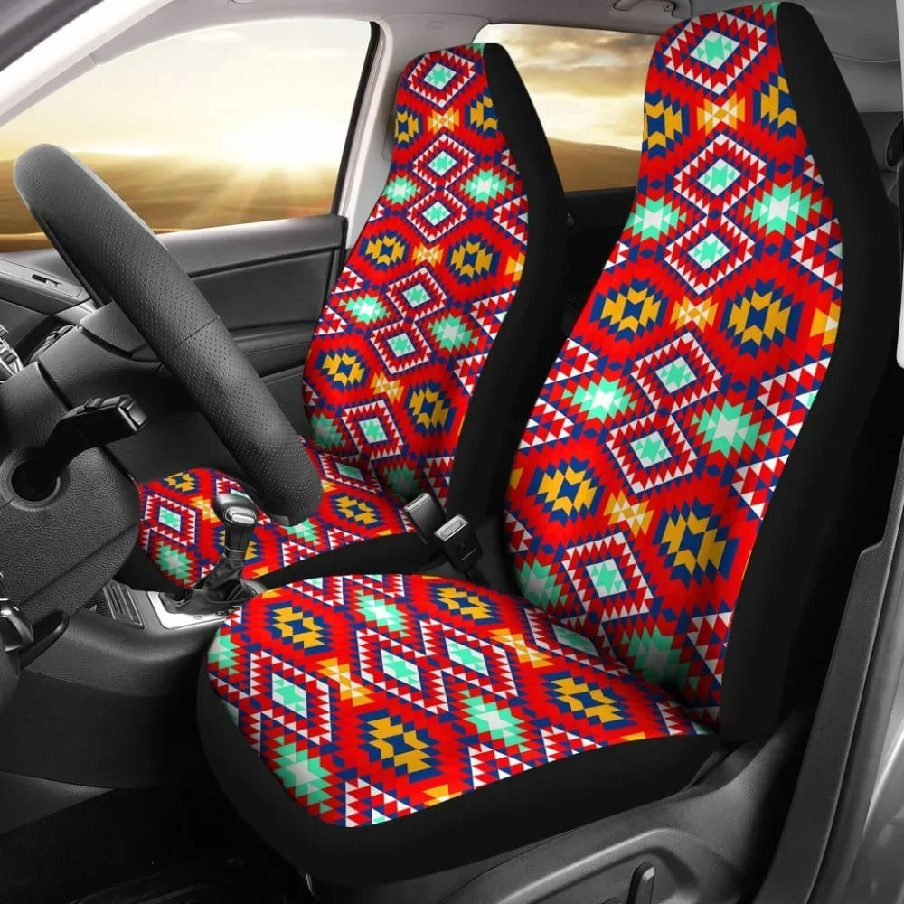 Colorful Pastel Red And Yellow Aztec Design,Pack of 2 Universal Front Seat Protective Cover