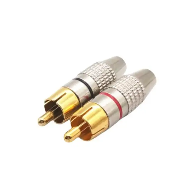 Plugue macho banhado a ouro RCA, conector do cabo de bloqueio, cabo coaxial, plugue para vídeo, preto, vermelho, 20pcs