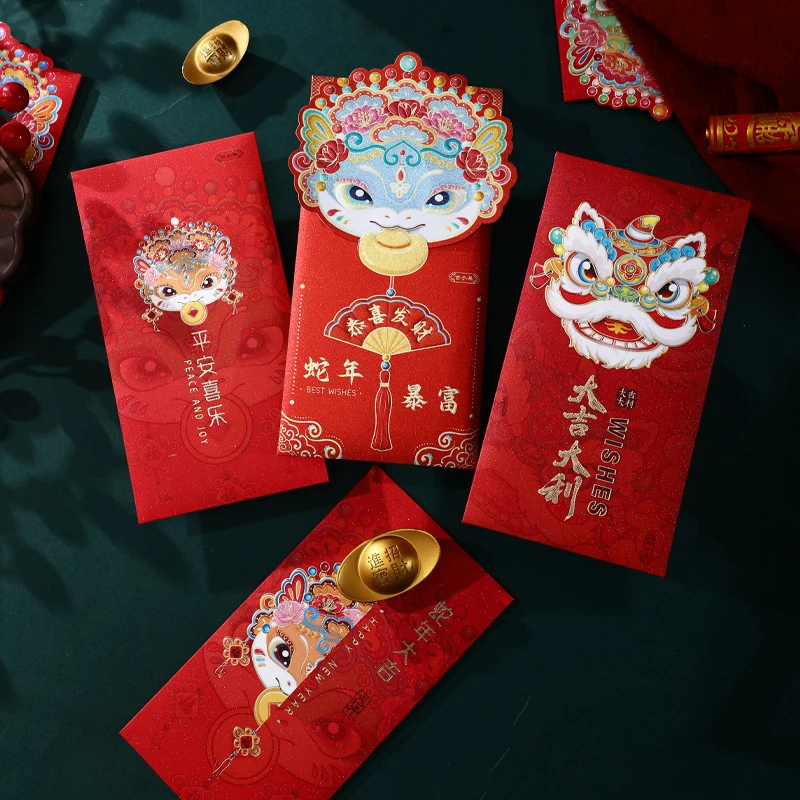 6Pcs Cartoon Cute Red Envelope Fashion Spring Festival Red Packet Creative Chinese New Year Lucky Red Bag Festiwalowe prezenty