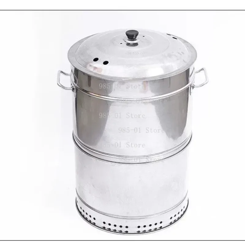 Portable Stainless Steel Smokeless BBQ Grill, Automatic Rotisserie Barrel Roaster for Outdoor and Commercial Use