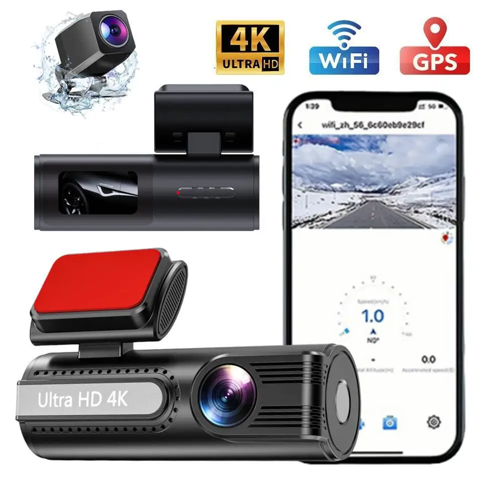 

4K WiFi Dash Cam Dual Lens Front And Rear Auto Dashcam with Time-lapse Video Built-in GPS And 24H Parking Monitor Support