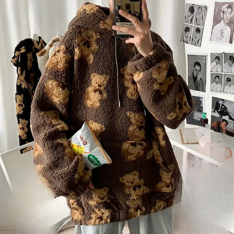 

2025 Autumn and Winter New Plush Full Print Coat with Plush Hoodie Fashionable and Versatile for Women