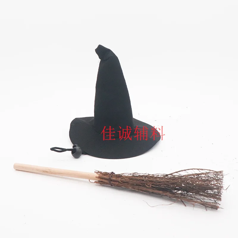 

4 Pcs Halloween Witch Hats Broom Accessories Nonwoven Party Decorations Indoor Craft Supplies Mini Brooms for Birthdays Baby