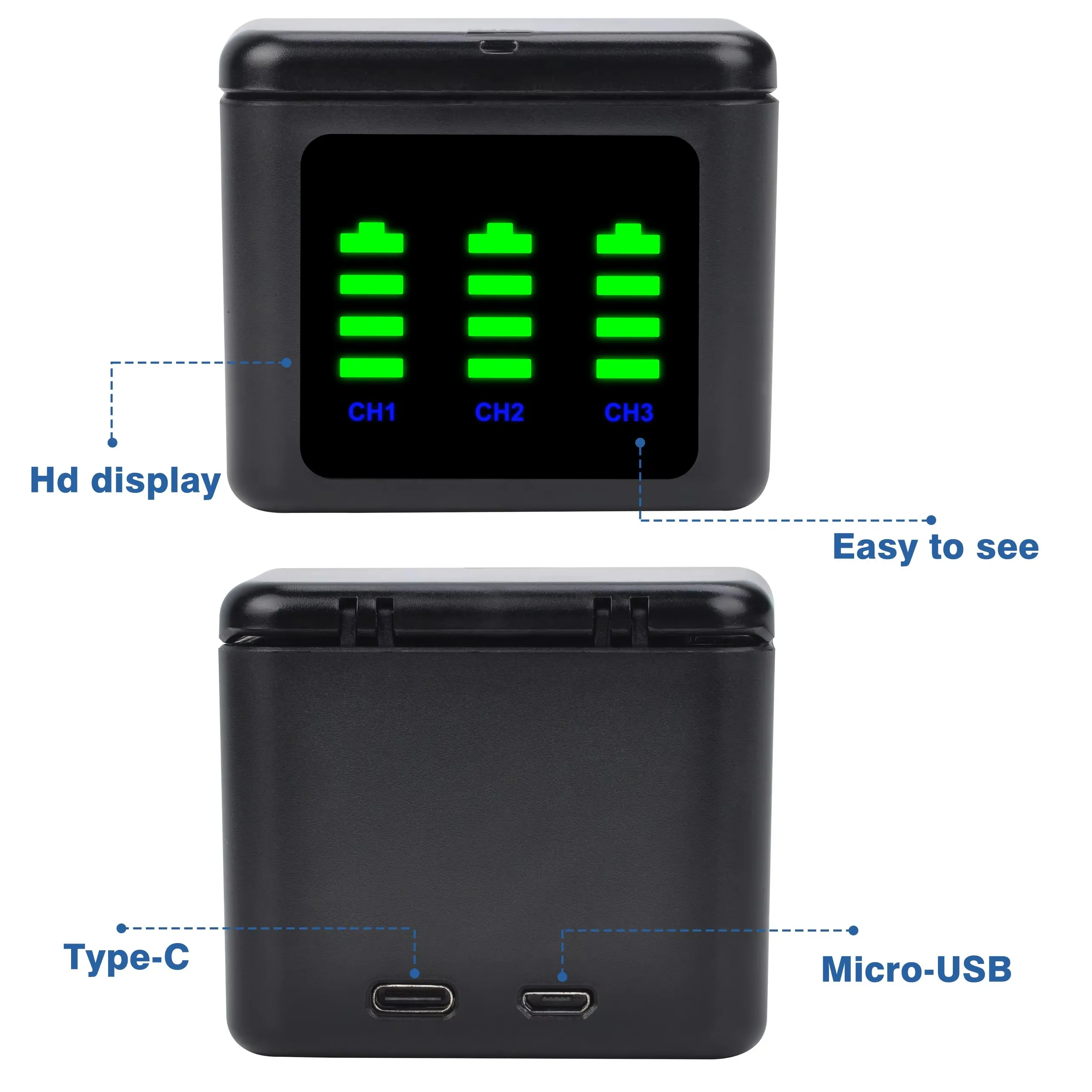 For GoPro 12 11 10 Charger, fast charging box, lithium ion battery storage box, for GoPro Hero 9 10 11 sports camera accessorie