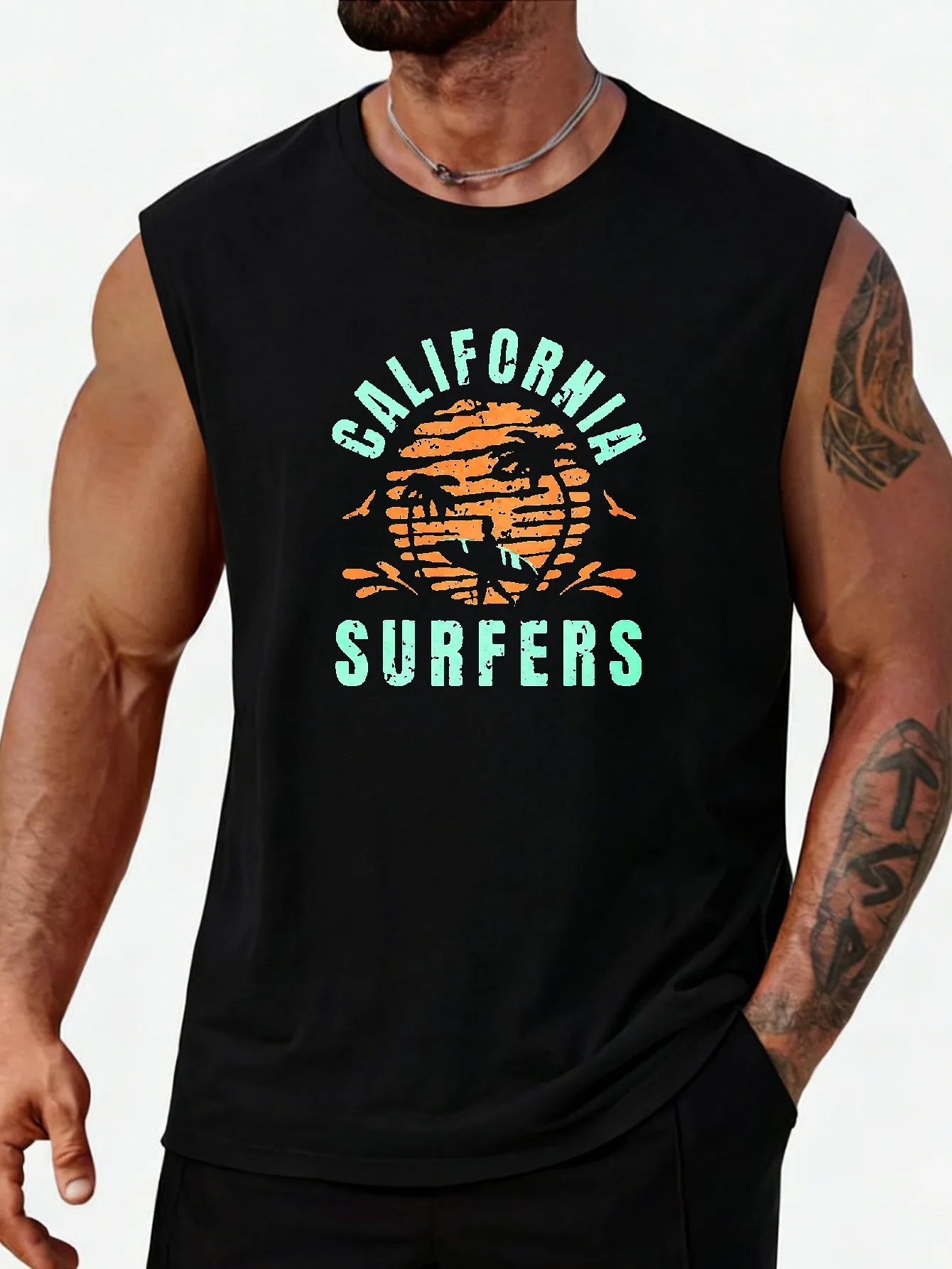 CLOOCL California Surfers Sunset Palm Tree - Camiseta sin mangas con estampado de palmeras, camiseta deportiva a la moda, camiseta sin mangas de verano para hombre, camiseta informal