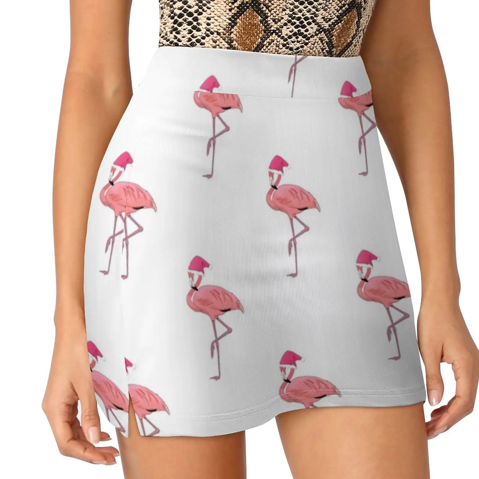 Pink Flamingo Christmas Santa Claus Pattern Women's skirt Aesthetic skirts New Fashion Short Skirts Flamingo Pink Flamingo