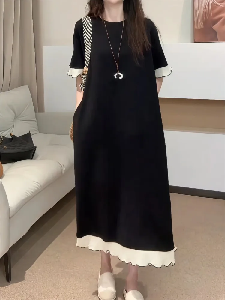 الصيف الدانتيل قميص فستان المرأة النمط الأوروبي الدانتيل الربط فستان فضفاض موضة كبيرة الحجم تي شيرت فستان المرأة