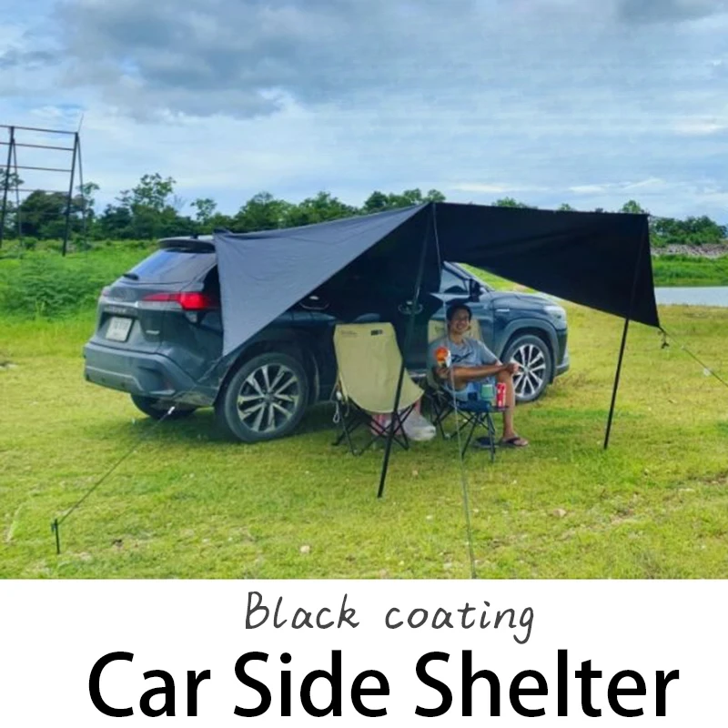 

Bat Shape Car side Awning Black Coating Tarp 2x3 Outdoor Waterproof Camping Black Coated Car Rear Shelter Tent for SUV Van