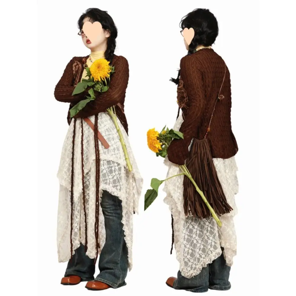 

Fashion Semitian Nomadic Style Lace Skirt Mesh Texture Irregular Skirt Draping Skirt Vintage Wave Mesh Skirt Photoshoot