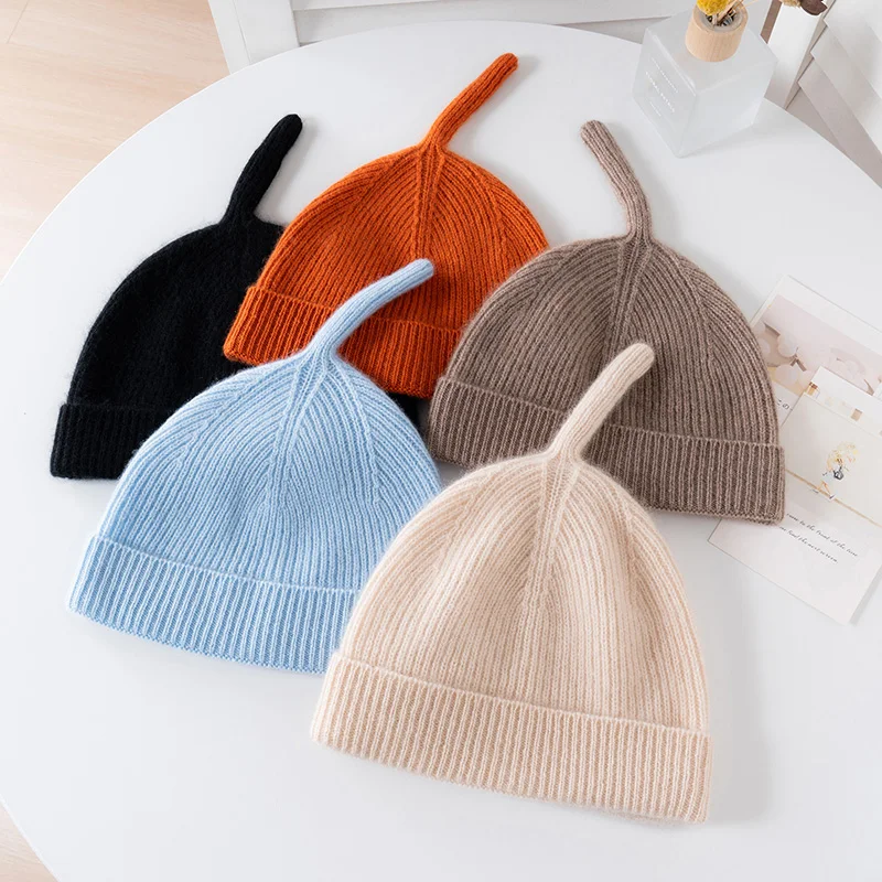 Children'S 100% Pure Cashmere Hat Baby Pacifier Hat Cute Toddler Versatile Fashion Thickened Warm Knitted Ear Protection Hat