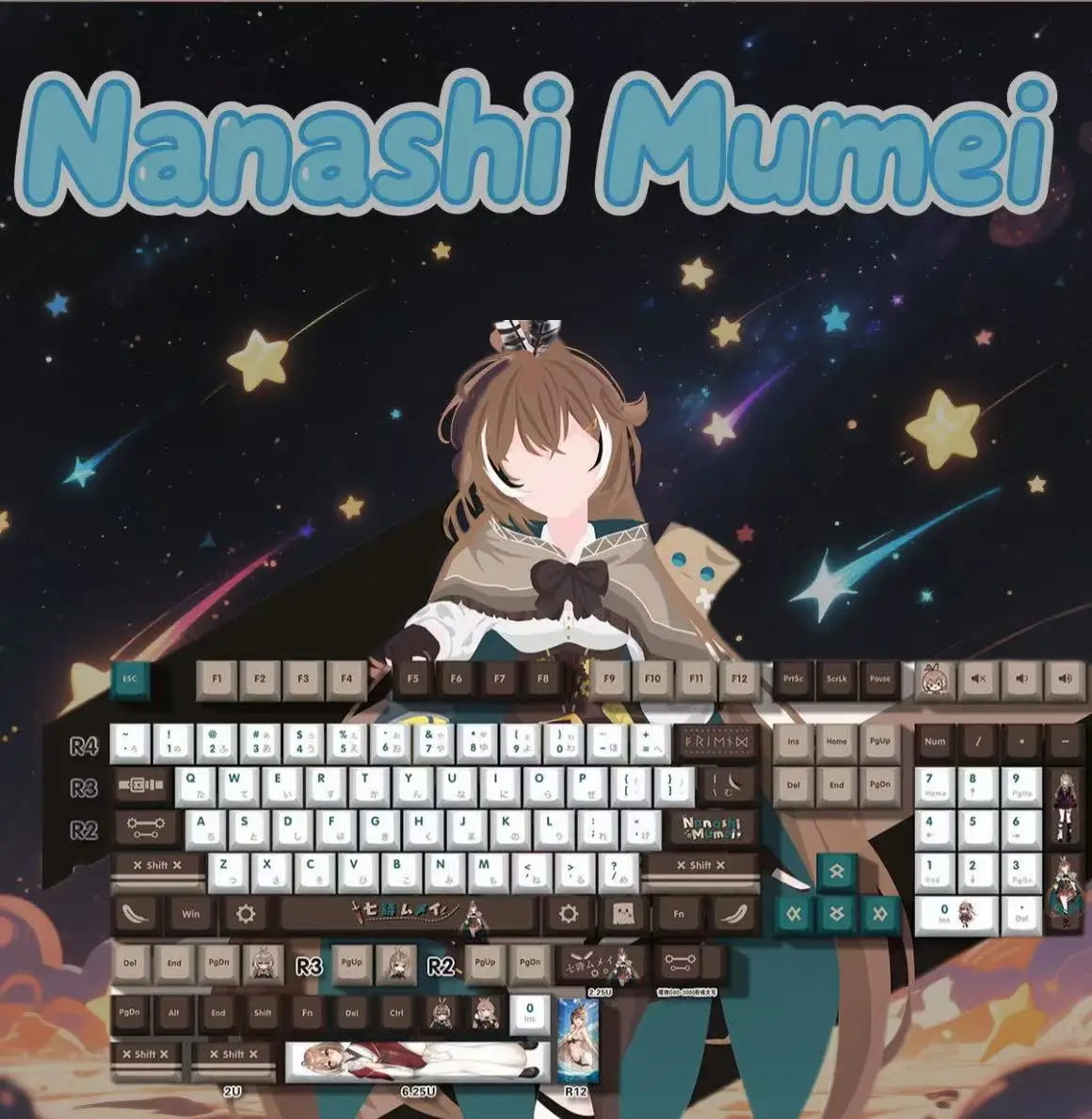 

132 клавиши Нанаши Муми  Колпачки для клавиш Nanashi Mumei, колпачки для клавиш PBT DYE, сублимационная вишня MX, переключатель оси, колпачок для клавиш, механическая клавиатура