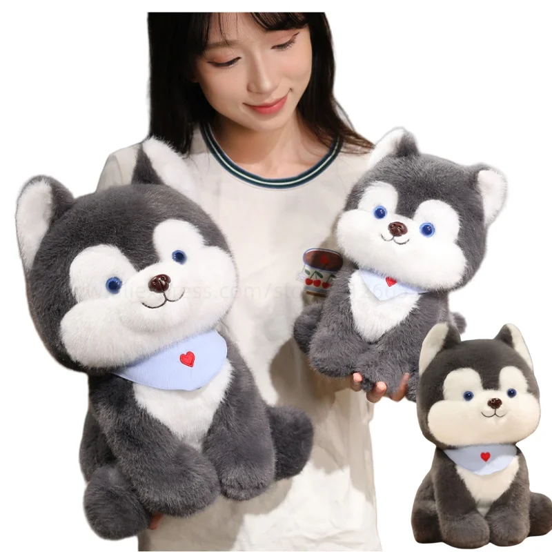 45 cm Cartoon Sciarpa blu Animali Husky Bambole di peluche Cane grigio Cuscino di tiro Giocattoli Super Soft Room Decor Simpatici regali di compleanno per i bambini