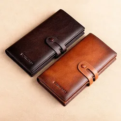 Cartera de cuero Vintage para hombre, Cartera de cuero de vaca de gran capacidad, informal, negra, para teléfono móvil, nueva cartera de negocios