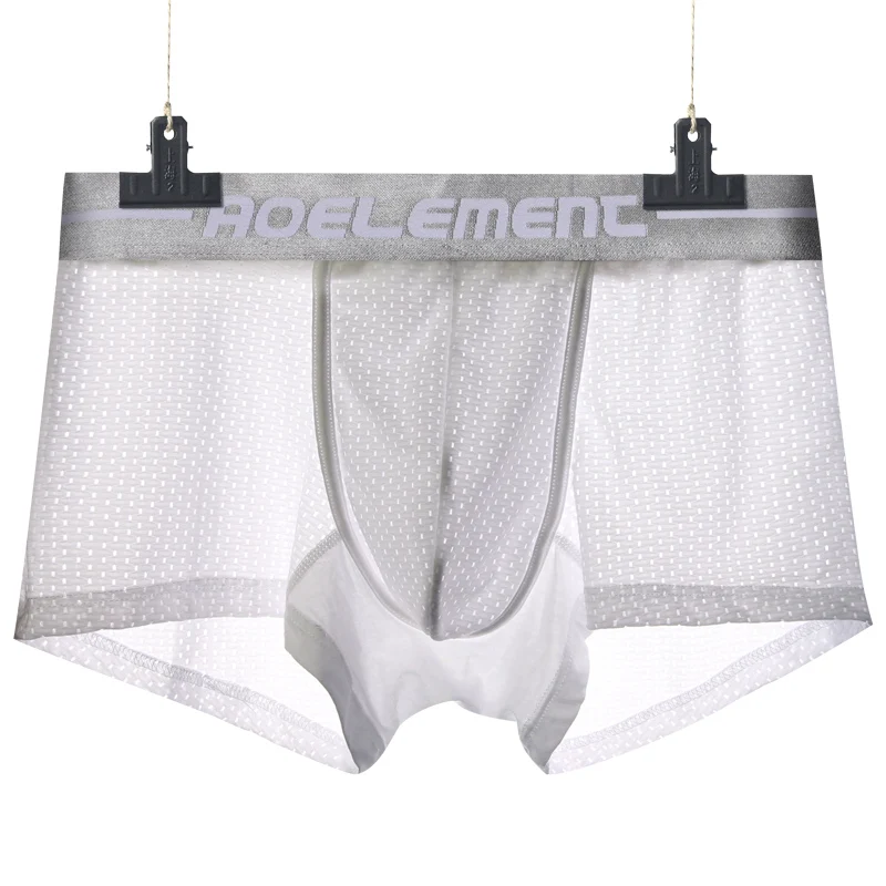 

Men's Summer Breathable Boxer Shorts with Mesh Holes, Modal Ice Silk Thin and Sexy U Convex Quick Drying Four Cornered Waistband
