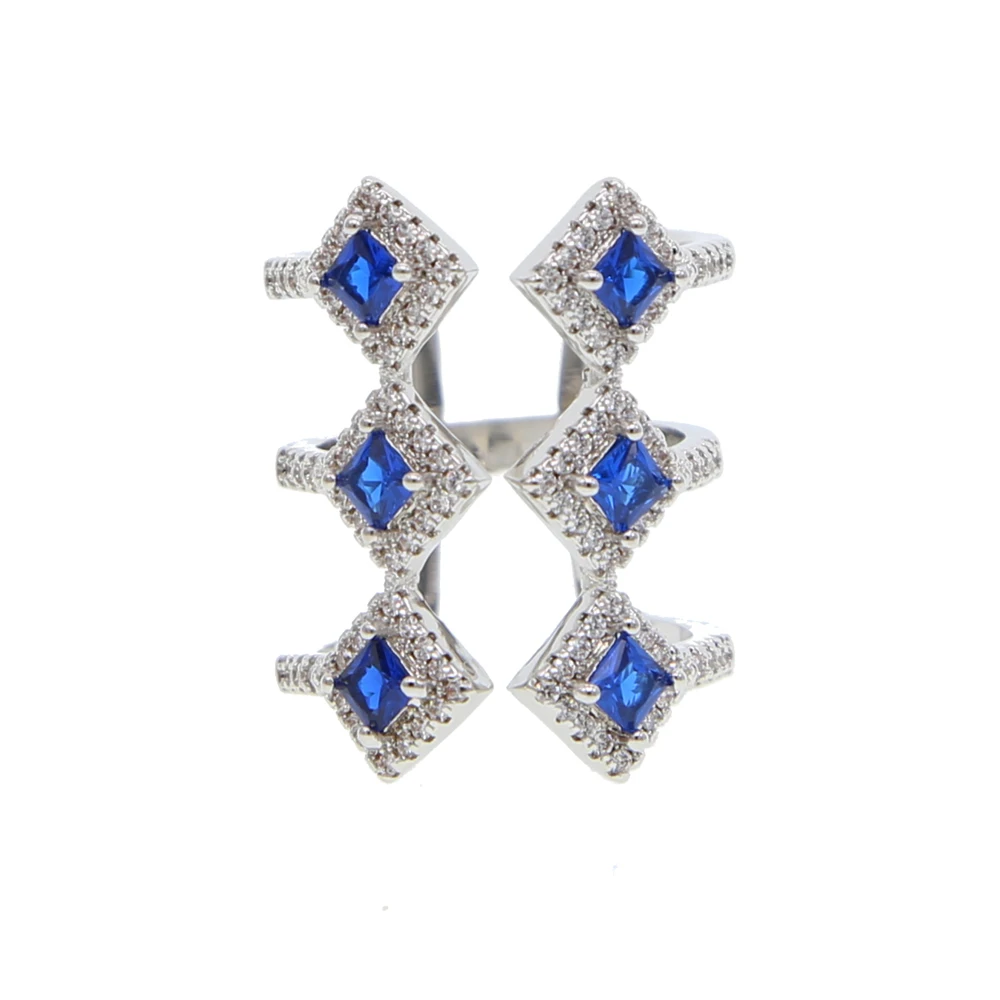 square geometric  shape green red blue cubic zirconia silver color wedding engagement ring for women
