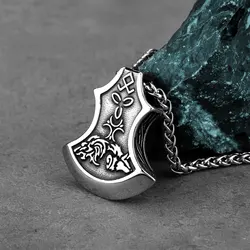 Men's Stainless Steel Necklace Viking Axe and Odin Wolf Hip Hop Amulet Pendant Celtic Knot Scandinavian Jewelry Gift Wholesale