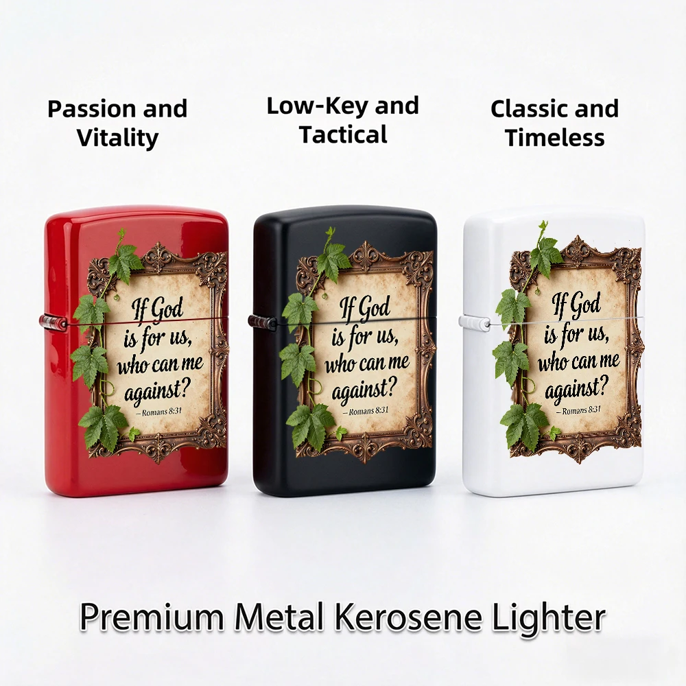 Flip Top Lighter Bible Verse Romans 8:31 Vintage Frame Religious Text Art Pattern lighters vintage lighters for smokers