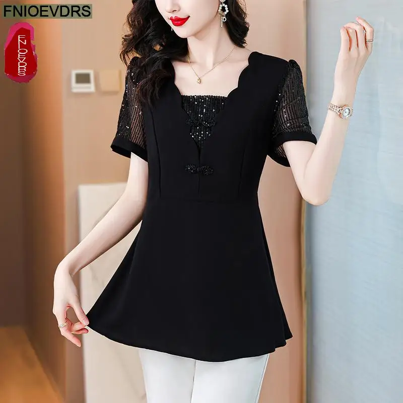 M-5XL 2024 Spring Summer Ruffles Lace Peplum Tops Women Basic Wear Office Lady Work Black Elegant Button Shirts Blouses