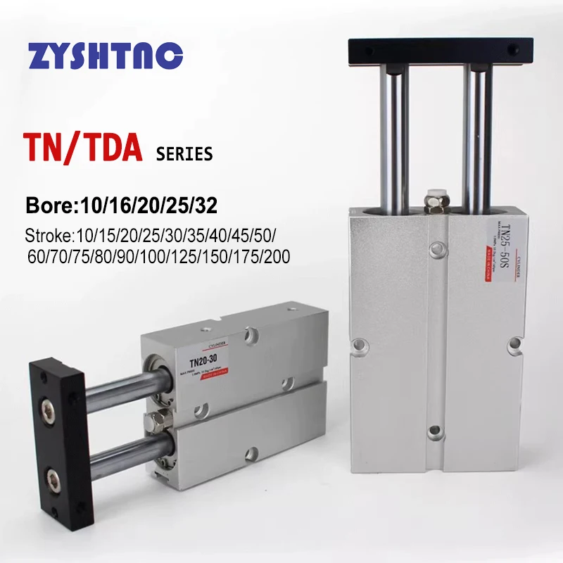 Image of Pneumatikzylinder der TN-Serie, Doppelstangenzylinder, Bohrung TN10, TN16, TN20, TN25, TN32, Hub 5 mm, 10 mm, 20 mm, 30 mm, 40 mm, 50 mm, Luftzylinder